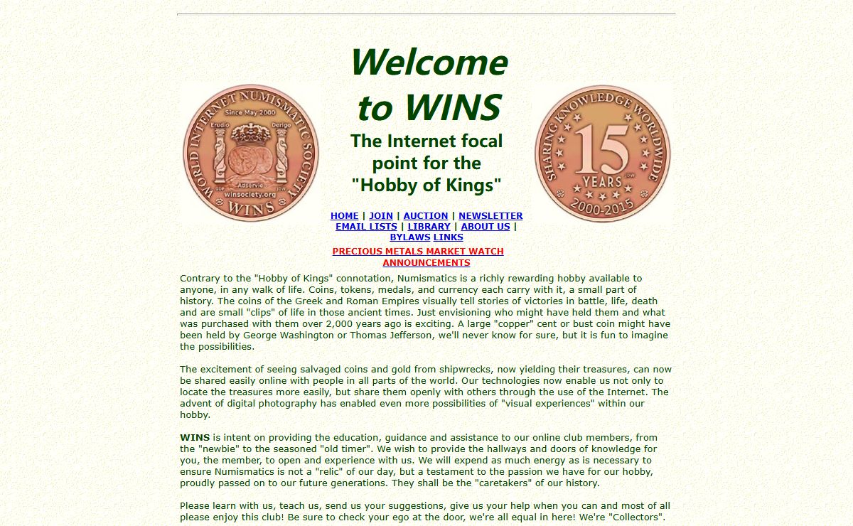 World Internet Numismatic Society (WINS) Coin Club Main Page