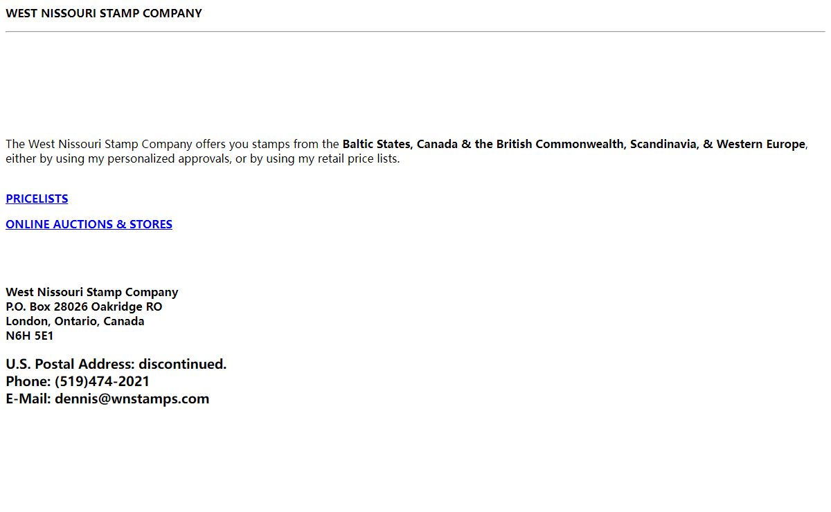 West Nissouri Stamp Company Homepage