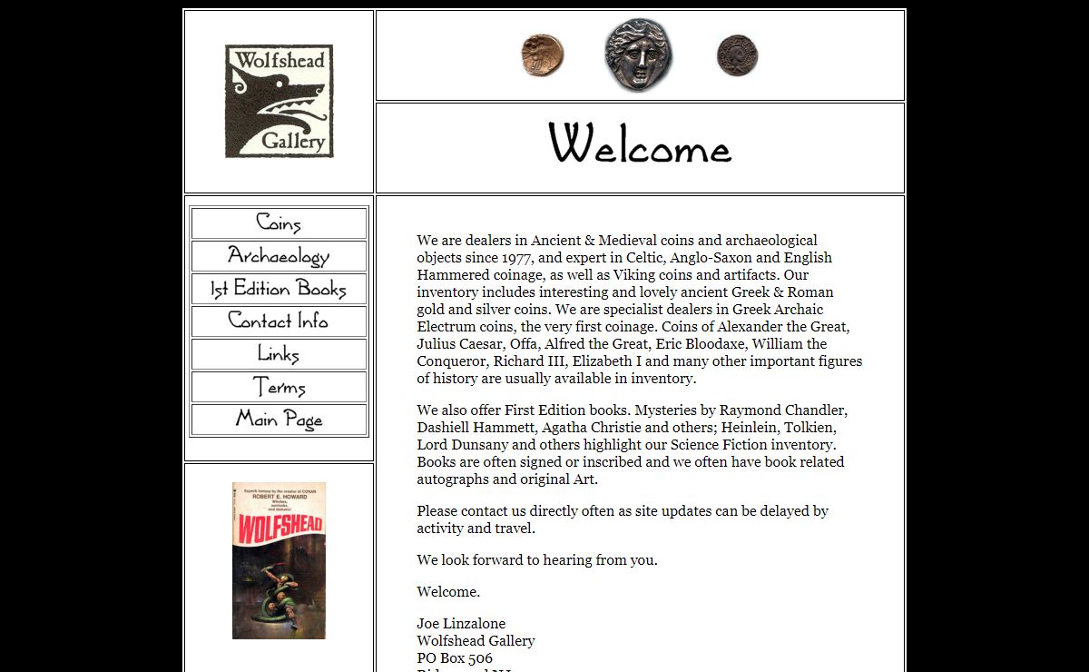 Wolfshead Gallery - Ancient & Medieval Coins and Archaeological Objects, First Edition Books