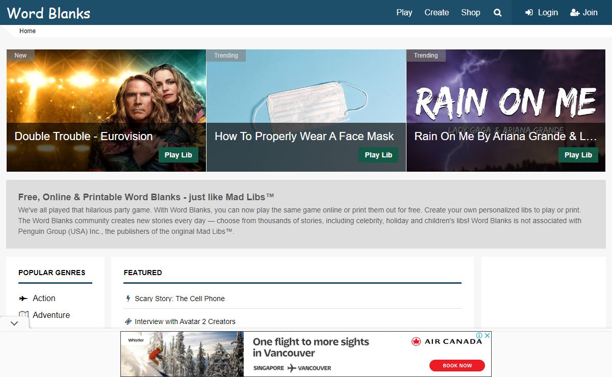 Free, Online & Printable Word Blanks - just like Mad Libs™
