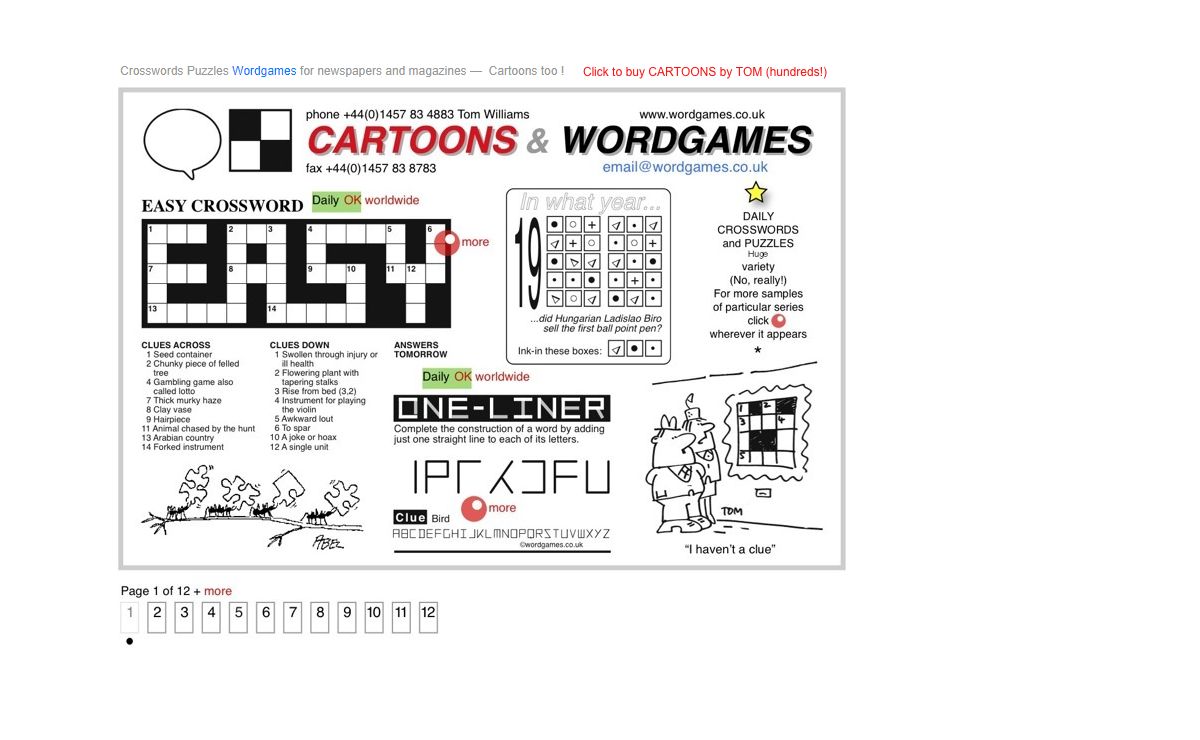Crosswords Puzzles Wordgames for newspapers, magazines and websites — Cartoons too !