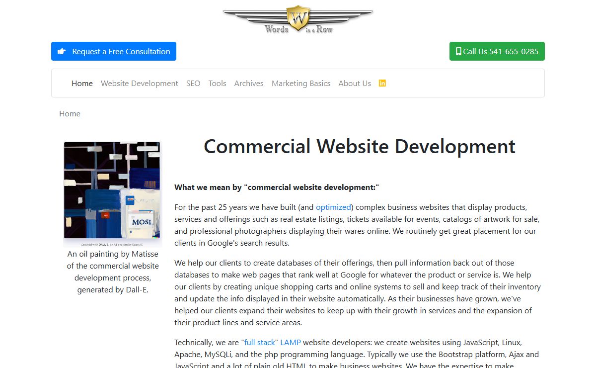 Words in a Row Commercial Website Development | SEO