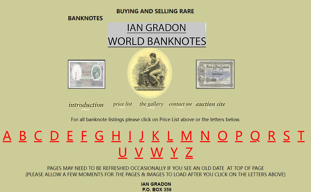 Ian Gradon World Paper Money | banknotes | British banknotes | British provincial banknotes | rare banknotes | banknote dealer | Ian Gradon bank notes | Ian Gradon bank note | banknote collector | old currency