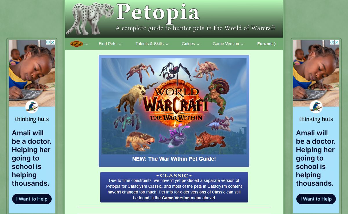 Petopia: A complete guide to hunter pets in the World of Warcraft.