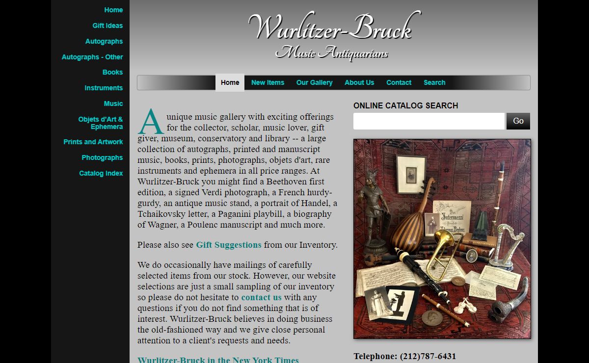 Wurlitzer-Bruck: Dealers in Antiquarian Music, Antique Instruments and Classical Music-Related Material