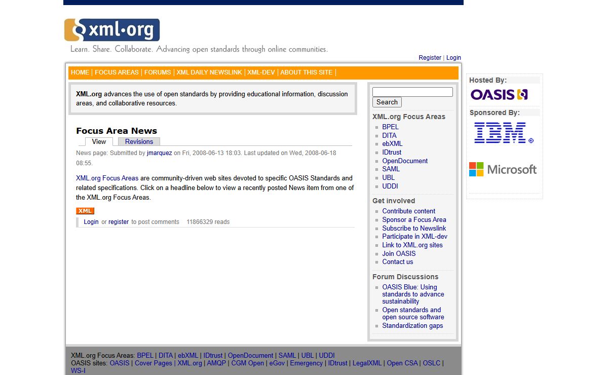 Focus Area News | XML.org
