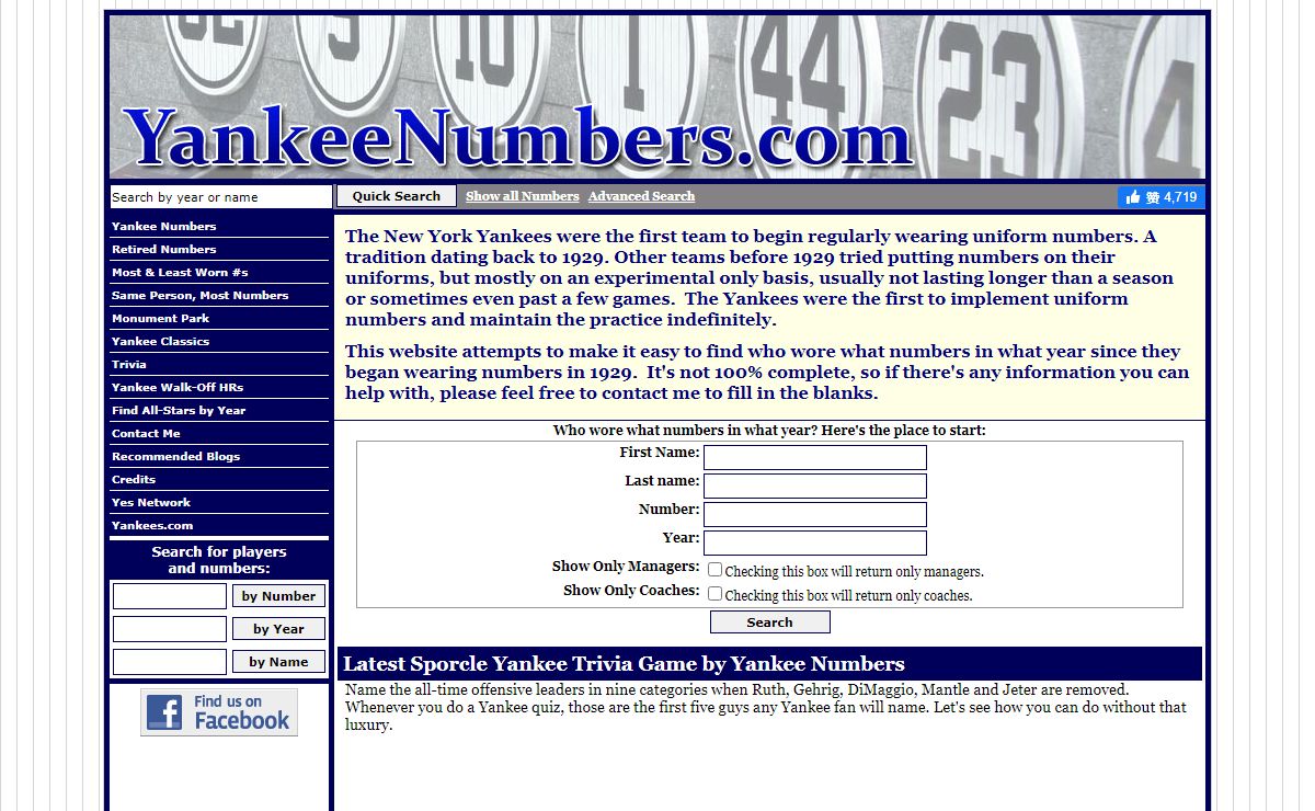 YankeeNumbers.com - Database of Yankee Uniform Numbers Through the Years