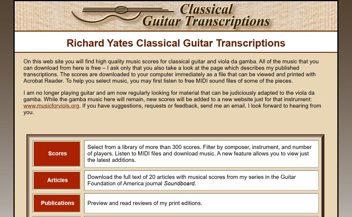 Richard Yates Classical Guitar Transcriptions