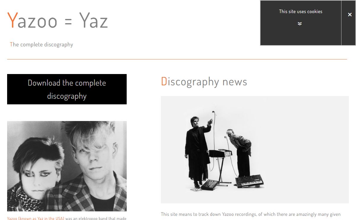 Discography news - Yazoo = Yaz | discography | Vince Clarke & Alison Moyet