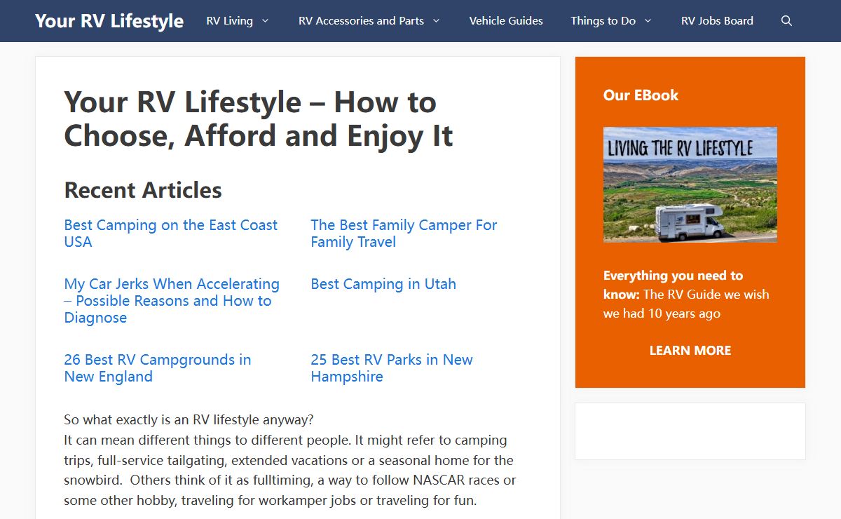 Your RV Lifestyle - How to Choose, Afford and Enjoy It - Your RV Lifestyle