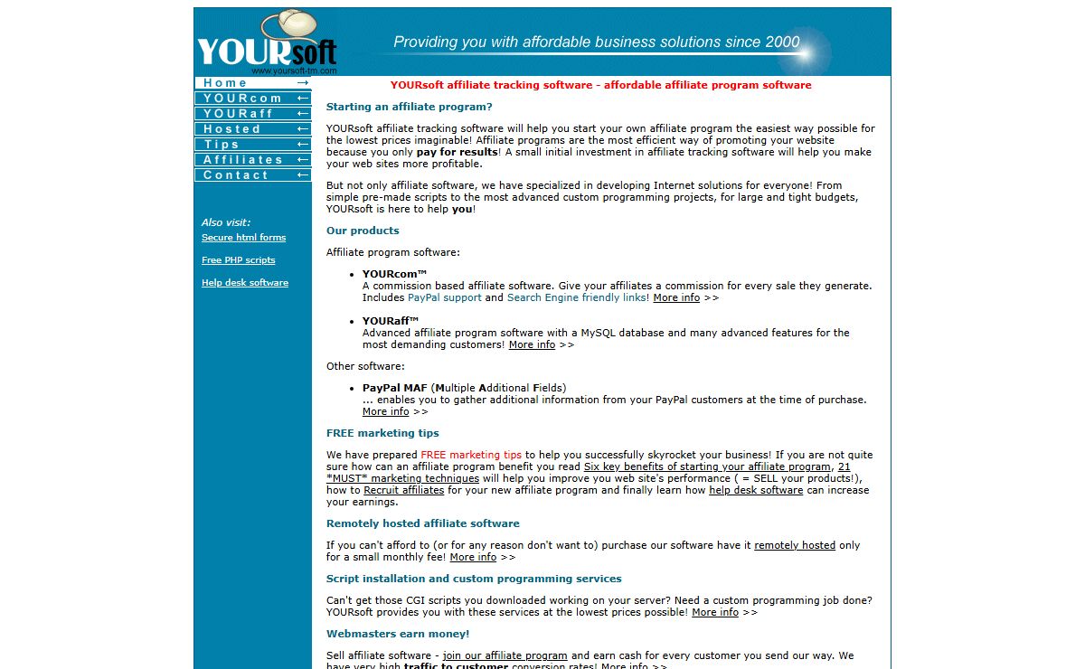 YOURsoft affiliate tracking software - affordable affiliate program software