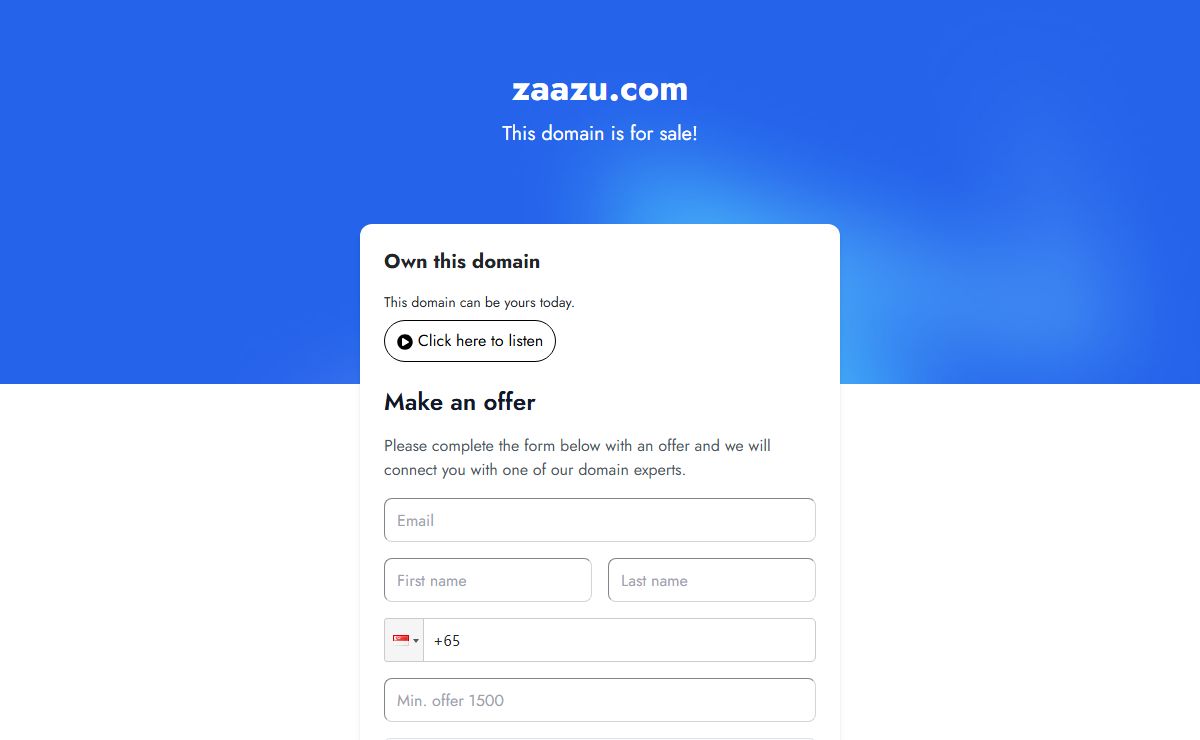 zaazu.com is a premium name and currently available for sale on wilio