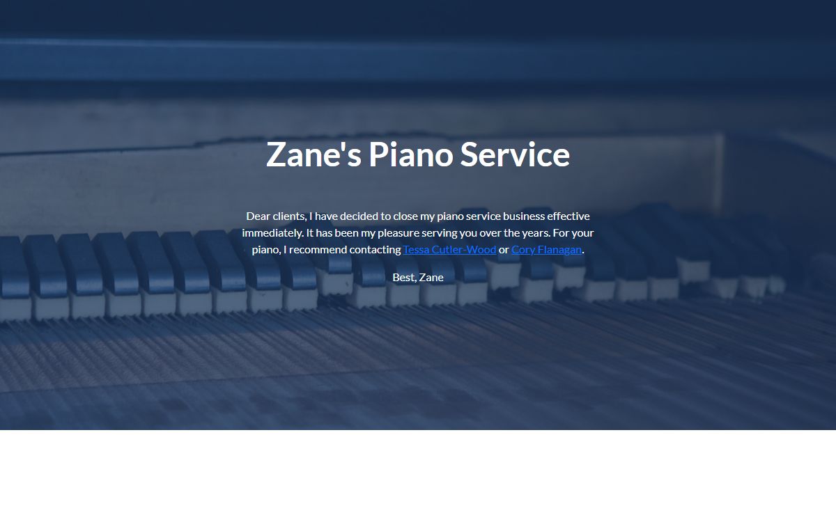 Zane's Piano Service: Closed