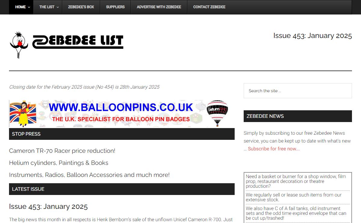 The Zebedee List – A comprehensive list of secondhand balloons and items for sale for balloonists