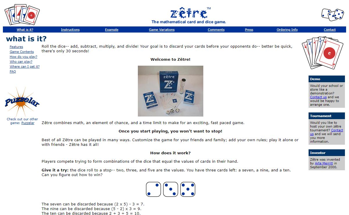 Zetre - the Mathematical Card and Dice Game.