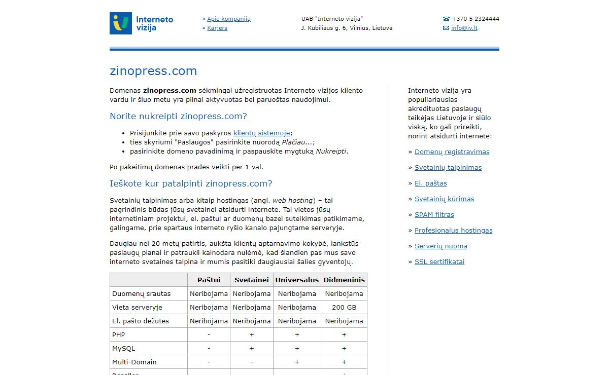 zinopress.com - Užregistruotas domenas - Interneto vizija
