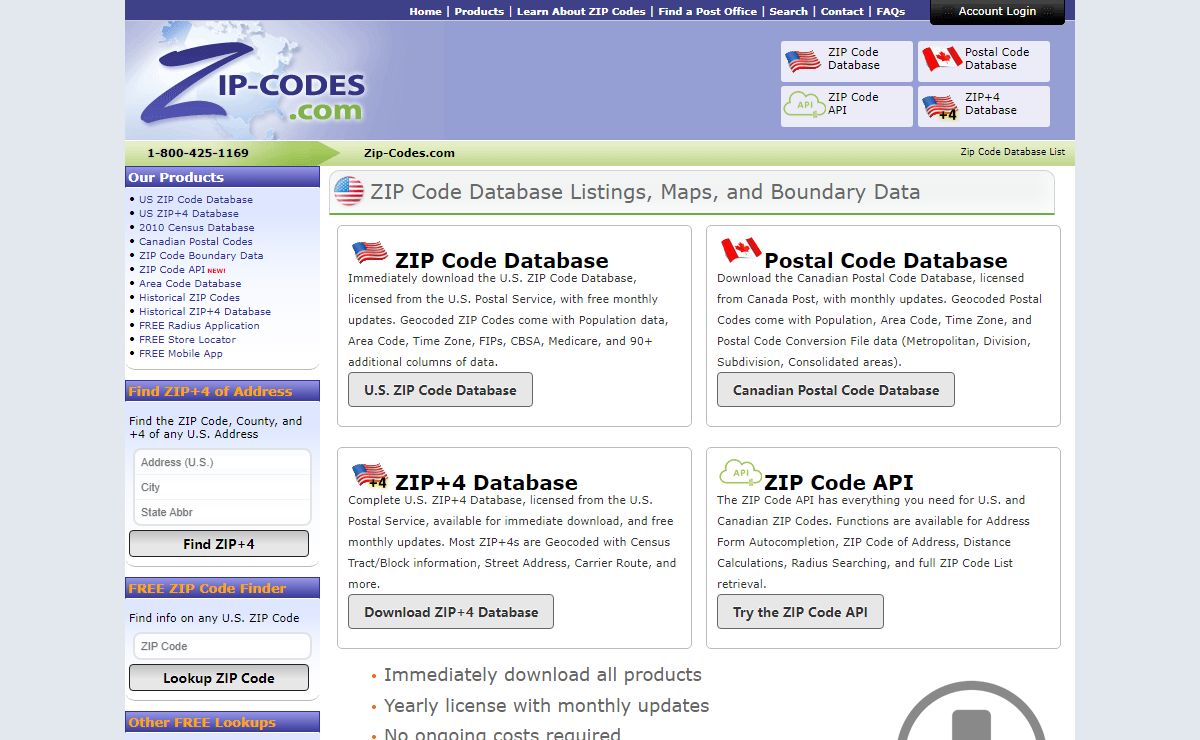 ZIP Code Database List & Canadian Postal Code Listings