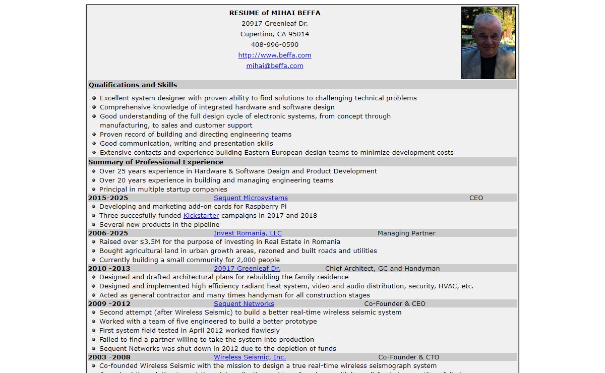 Resume of Mihai Beffa