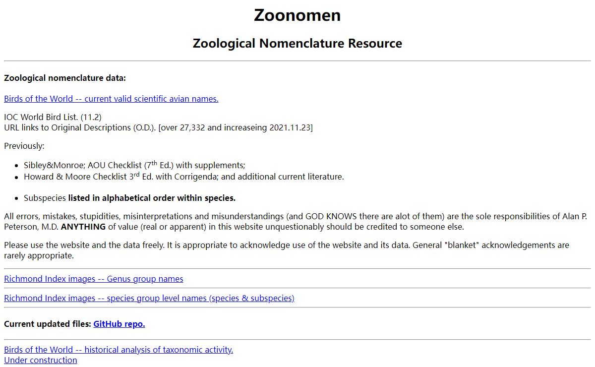 Zoonomen Nomenclature Resource Page