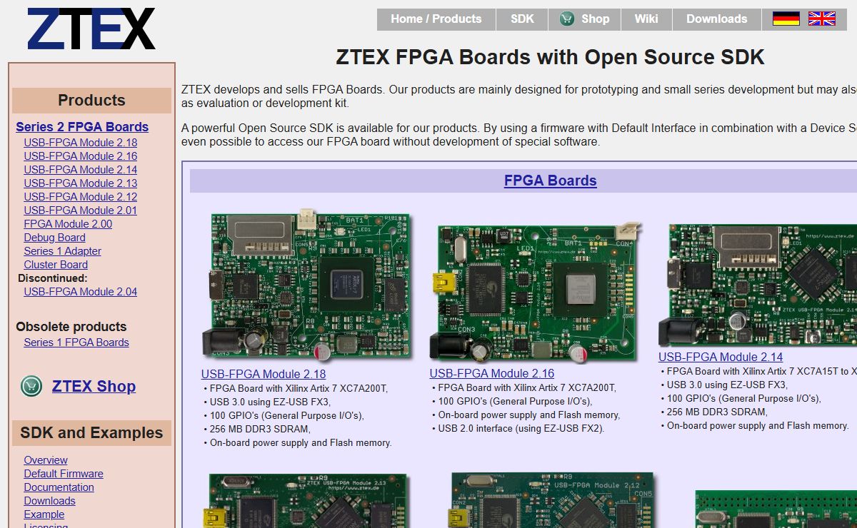ZTEX FPGA Boards with USB and Open Source SDK