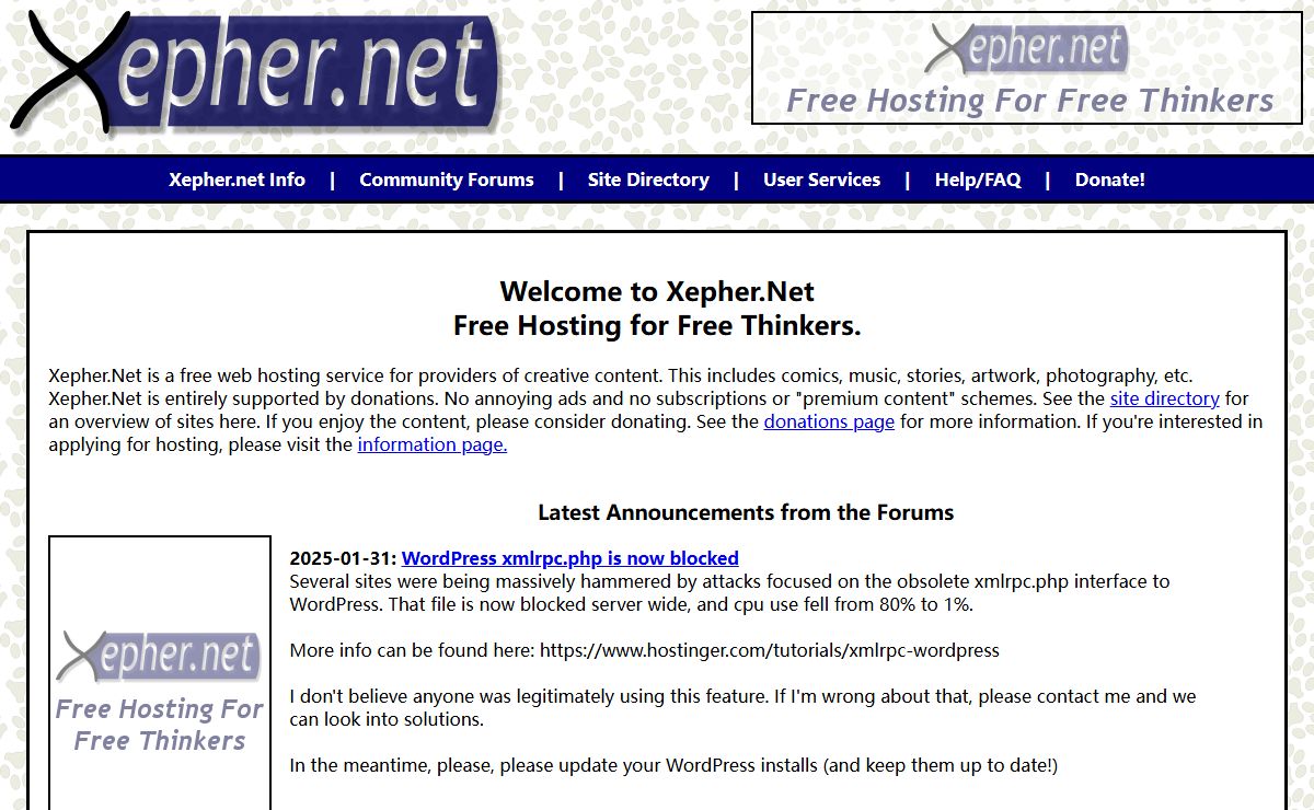 Xepher.net - Free Hosting For Free Thinkers