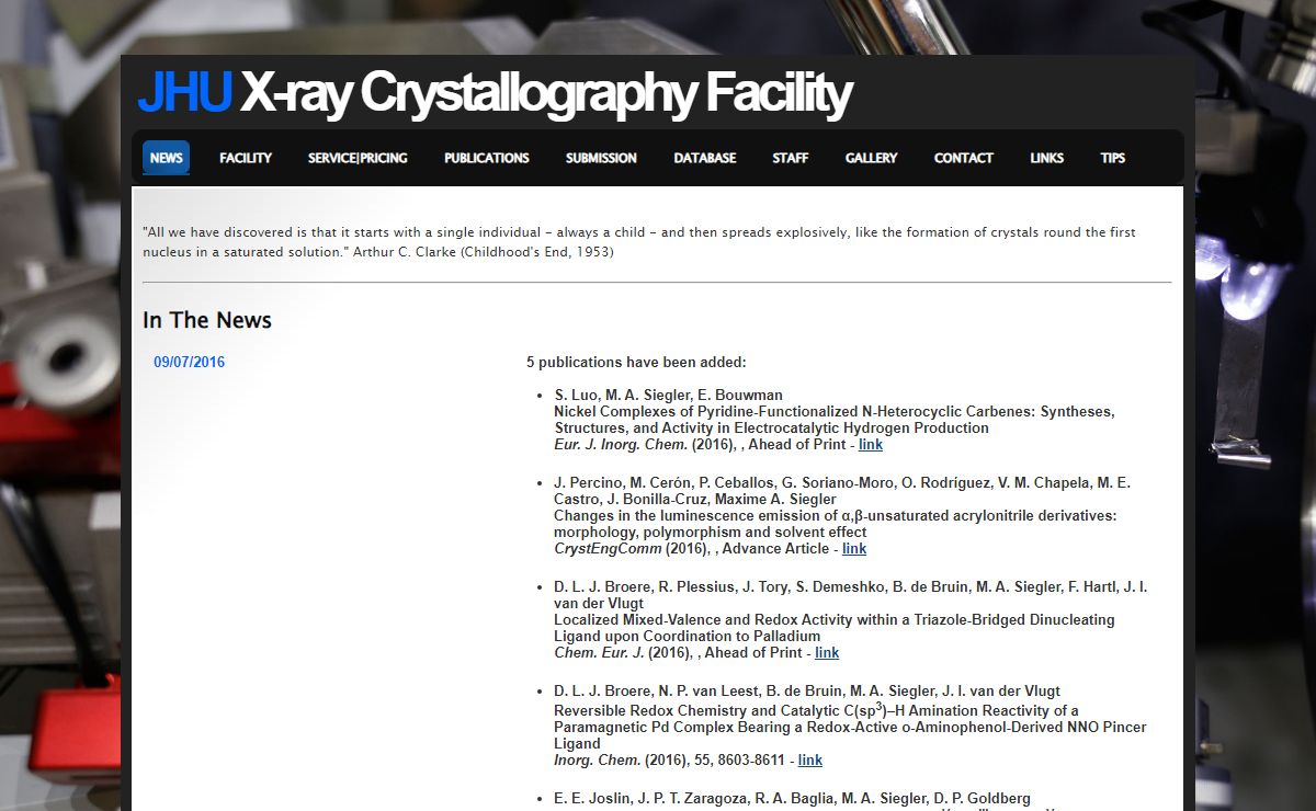 Small Molecule X-ray Crystallography Facility at Johns Hopkins University