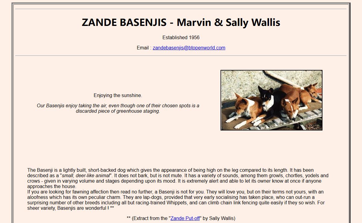 Zande Basenjis - Table of Contents