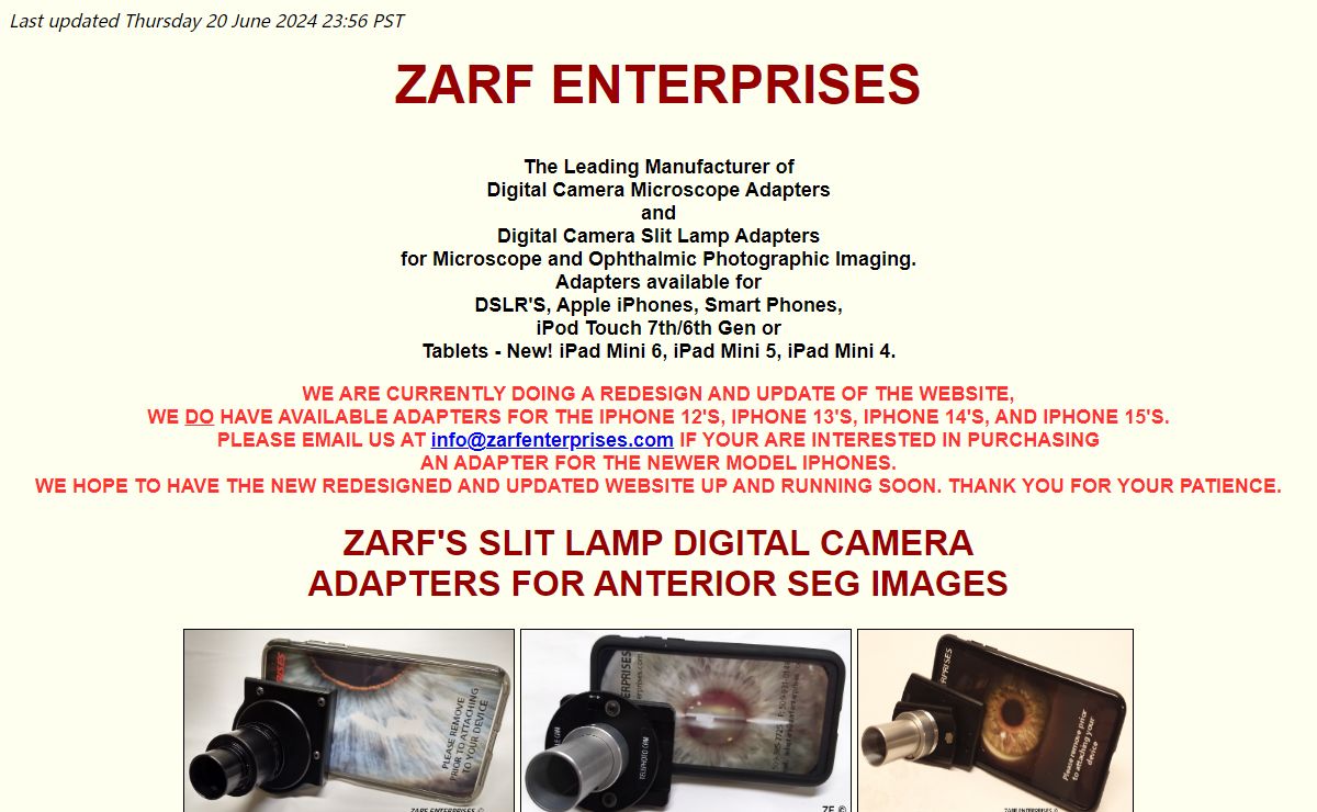 Digital Camera Microscope Adapters, Digital Camera Slit Lamp Adapters, ZARF ENTERPRISES