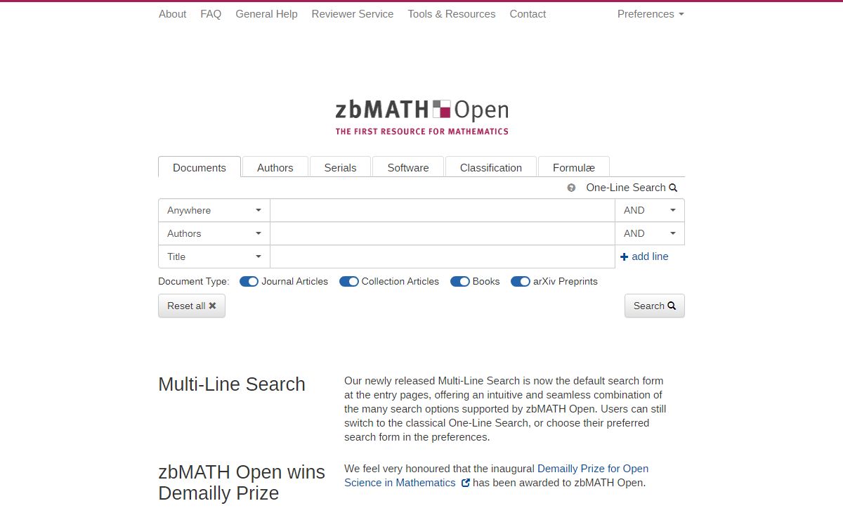 Documents Search - zbMATH Open