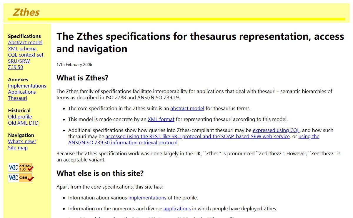 Zthes - The Zthes specifications for thesaurus representation, access and navigation